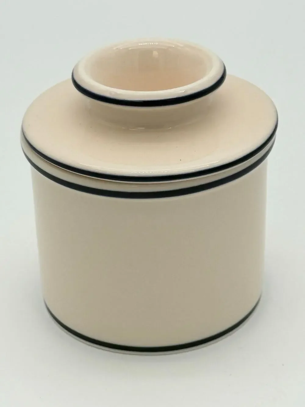 L. Tremain Butter Bell Crock Cream Navy Stripe Nautical French Farmhouse Ceramic